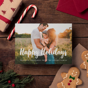 Happy Holidays Modern Family Photo Christmas Holiday Card