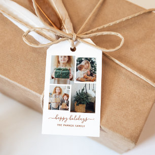 Happy Holidays   Modern Four Photo Collage Gift Tags