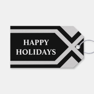 Happy Holidays Modern Geometric Black Grey Custom Gift Tags