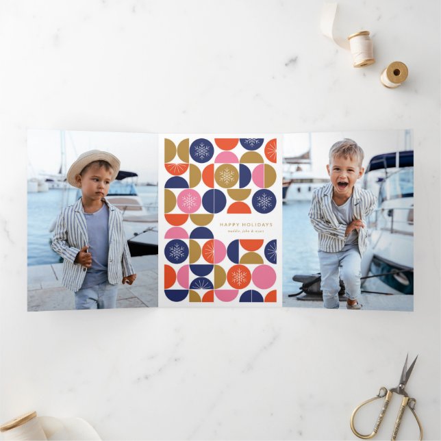Happy Holidays - Modern Geometric Festivity Tri-Fold Holiday Card (Inside)