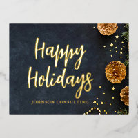 Happy Holidays Modern Gold Pine Cones Stars