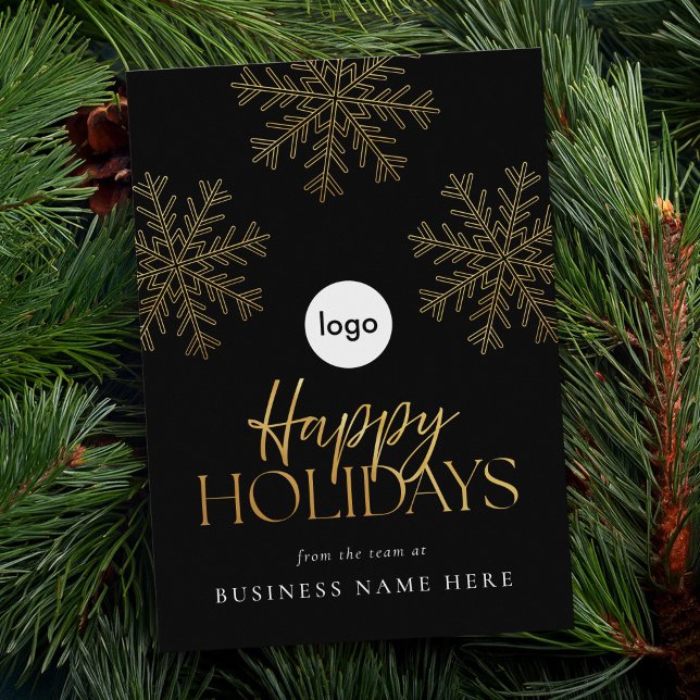 Happy Holidays Modern Gold Snowflake Business Holiday Card (Creator Uploaded)