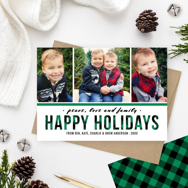 Happy Holidays Modern Green Buffalo Plaid Photo Holiday Card (Creator Uploaded)