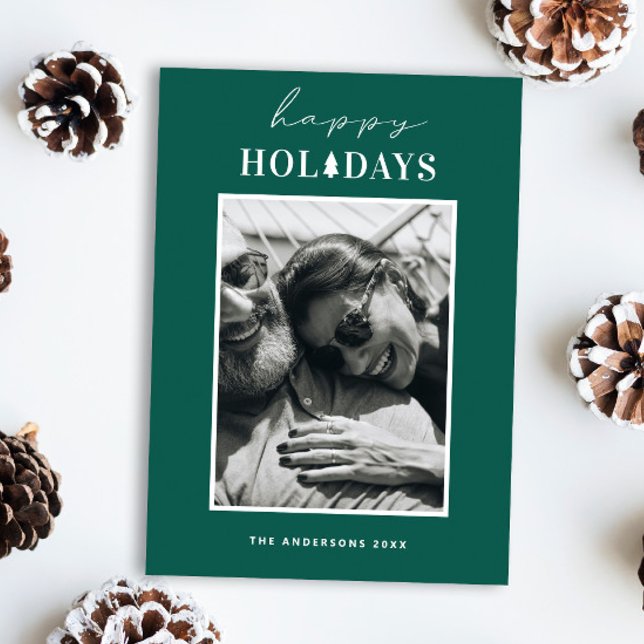 Happy Holidays | Modern Green Christmas Photo Holiday Card (Creator Uploaded)