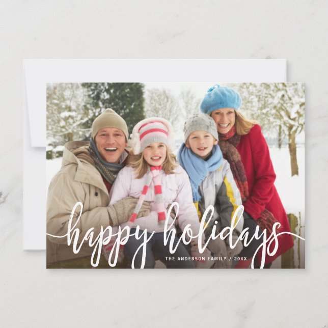 Happy Holidays Modern Handwritten Script Photo Holiday Card (Front)