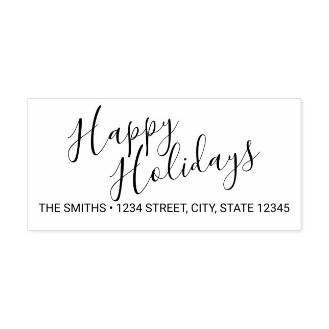 'Happy Holidays' Modern Holiday Return Address Rubber Stamp (Imprint)