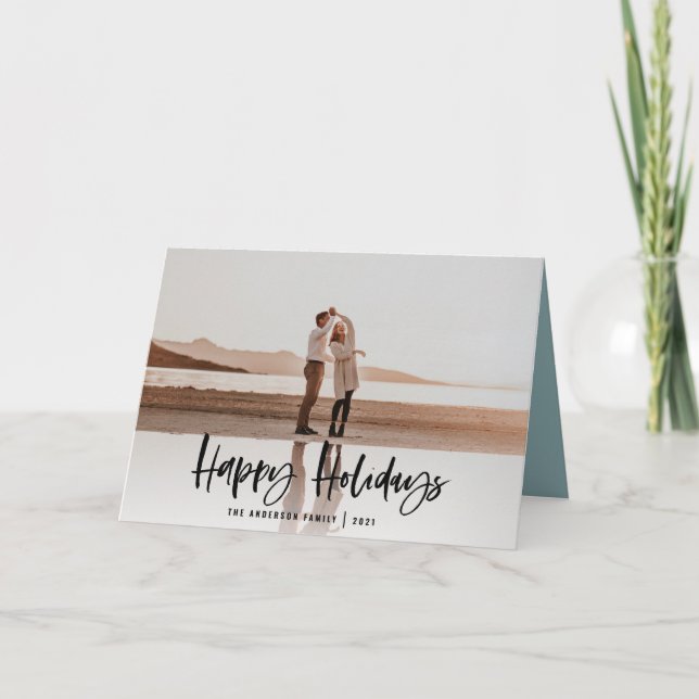 Happy holidays modern, minimal photo christmas holiday card (Front)