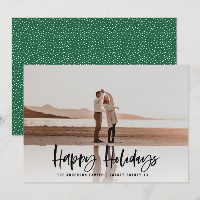 Happy holidays modern, minimal photo christmas holiday card (Front/Back)