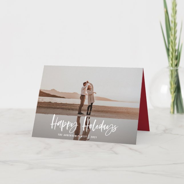 Happy holidays modern, minimal photo christmas holiday card (Front)