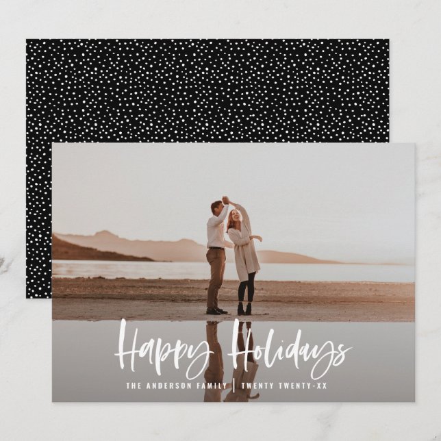 Happy holidays modern, minimal photo christmas holiday card (Front/Back)