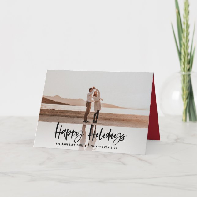 Happy holidays modern, minimal photo christmas holiday card (Front)