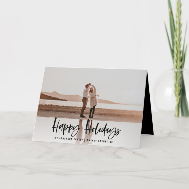 Happy holidays modern, minimal photo christmas holiday card (Front)