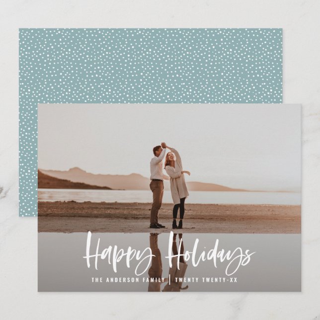 Happy holidays modern, minimal photo christmas holiday card (Front/Back)