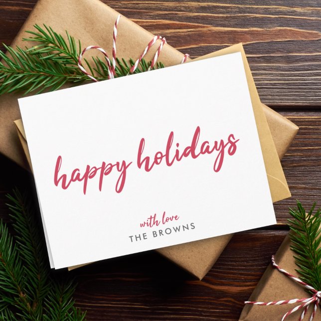 Happy Holidays | Modern Minimalist Red Xmas Script Holiday Card (Creator Uploaded)