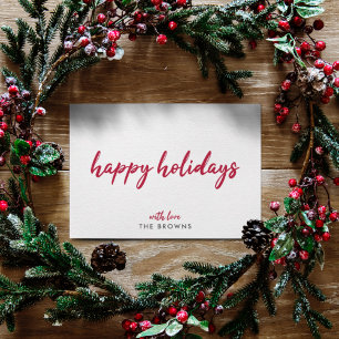 Happy Holidays   Modern Minimalist Red Xmas Script Holiday Card