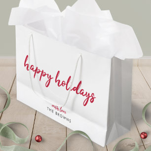 Happy Holidays Modern Minimalist Red Xmas Script Large Gift Bag