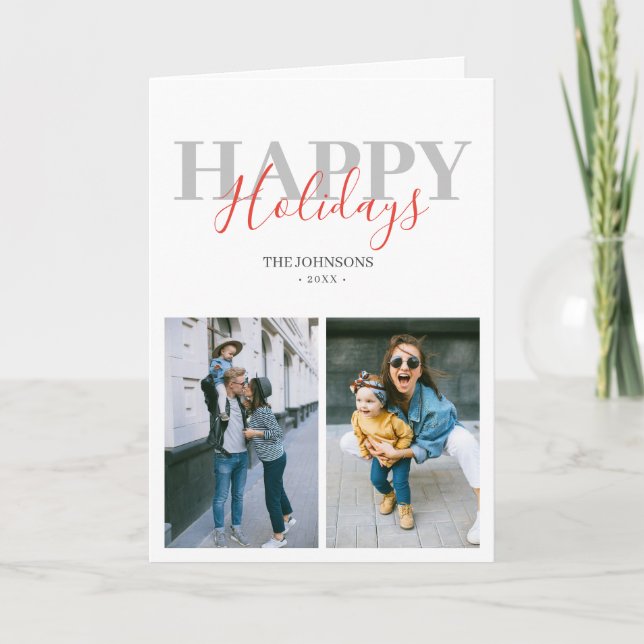 Happy Holidays Modern Photo Holiday Card (Front)