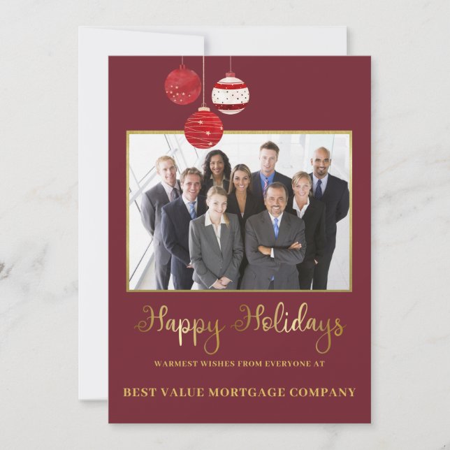 Happy Holidays Modern Photo Watercolor Business   Holiday Card (Front)