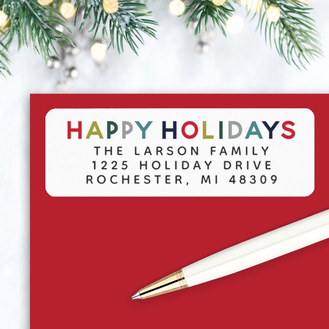 Happy Holidays Modern Rainbow Return Address (Creator Uploaded)