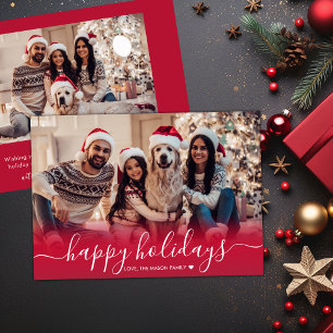 Happy Holidays Modern Red 2 Photo Christmas Holiday Card