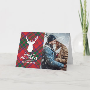 Happy Holidays Modern Red Green Plaid Tartan Photo Holiday Card