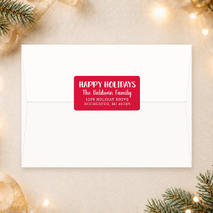 Happy Holidays Modern Red Holiday Return Address Label
