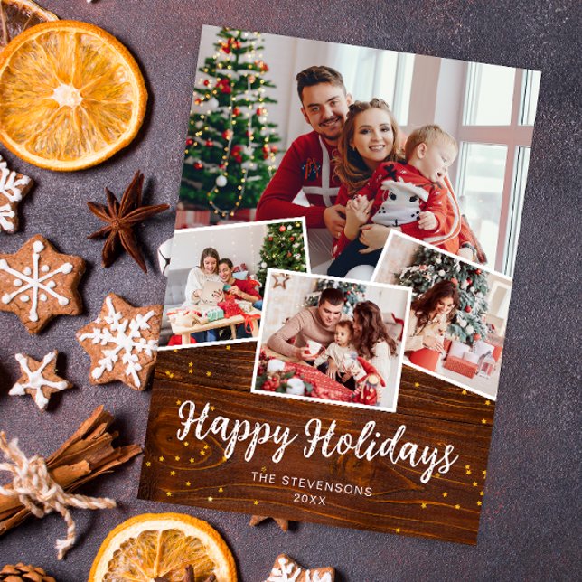 Happy Holidays Modern Rustic Photo Christmas Card (Creator Uploaded)