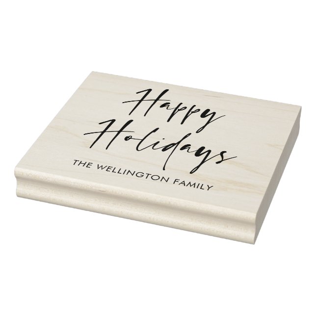 Happy Holidays Modern Script Gift Wrap Family Rubber Stamp (Stamp)