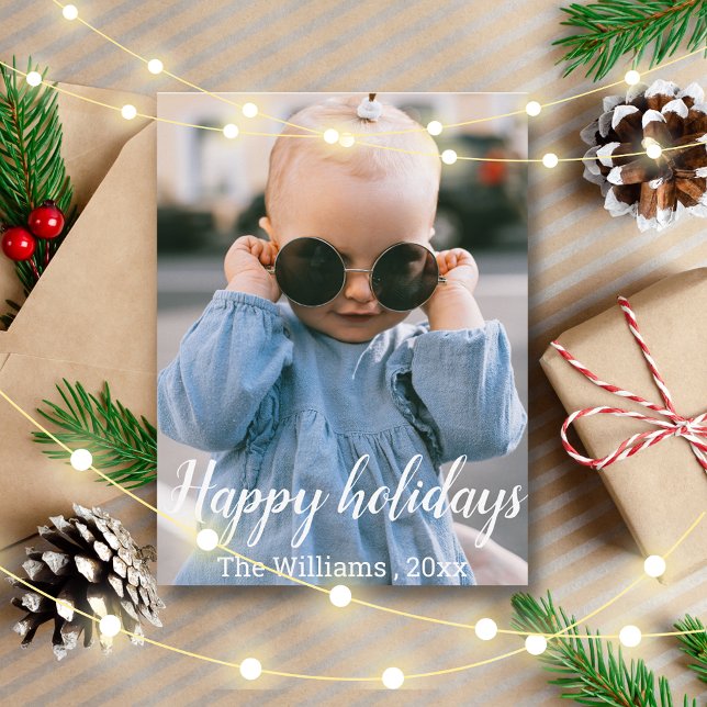 happy holidays modern script holiday photo postcard (Creator Uploaded)