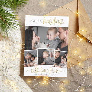 Happy Holidays   Modern Script Lettering & 4 Photo Magnetic Invitation