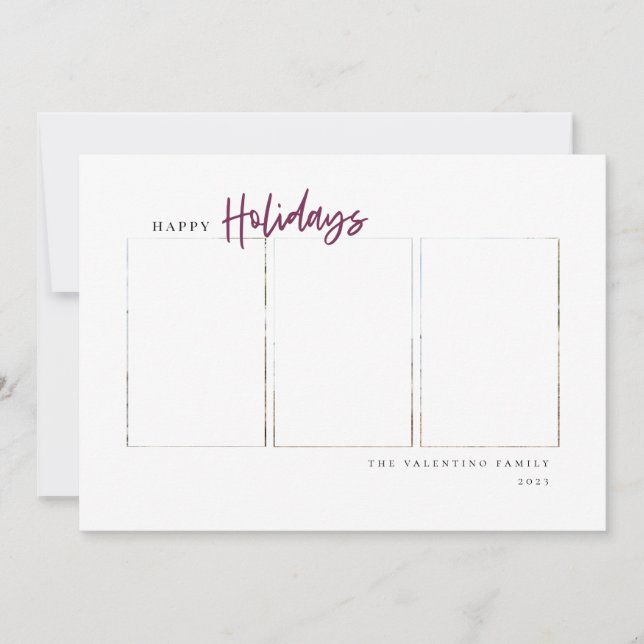 Happy Holidays Modern Script Minimalist Photo Holiday Card (Front)