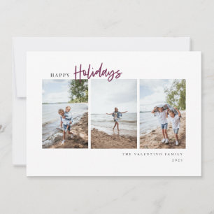 Happy Holidays Modern Script Minimalist Photo Holiday Card
