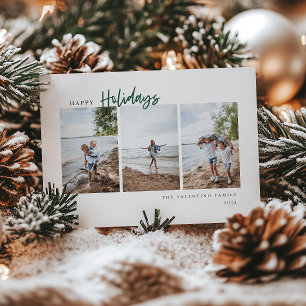 Happy Holidays Modern Script Minimalist Photo Holiday Card