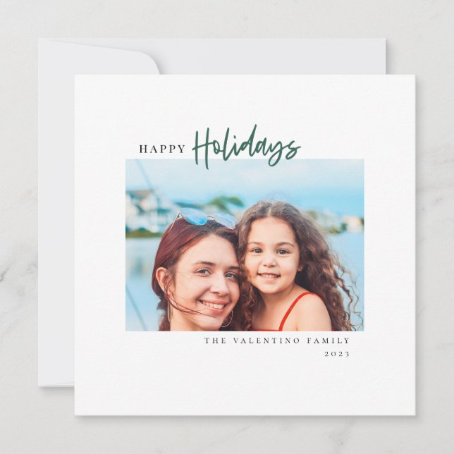 Happy Holidays Modern Script Minimalist Photo Holiday Card (Front)