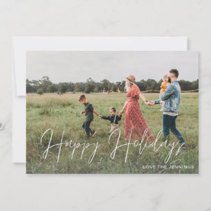 Happy Holidays Modern Script Photo 2 Card