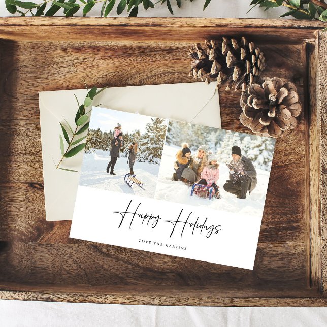 Happy Holidays Modern Script Two Photo Card (Creator Uploaded)