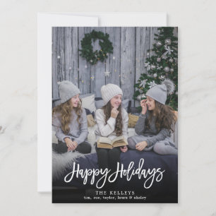 Happy Holidays Modern Script, Vertical Full Photo Holiday Card