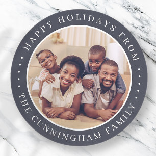 Happy Holidays Modern Simple Chic Family Photo Classic Round Sticker