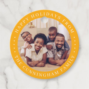 Happy Holidays Modern Simple Chic Family Photo Favour Tags