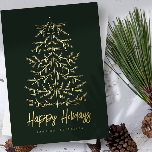 Happy Holidays Modern Simple Christmas Tree Foil Holiday Card (Creator Uploaded)