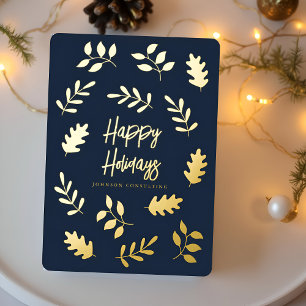 Happy Holidays Modern Simple Foliage Botanical Foil Holiday Card