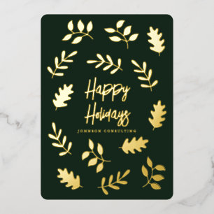 Happy Holidays Modern Simple Foliage Botanical Foil Holiday Card