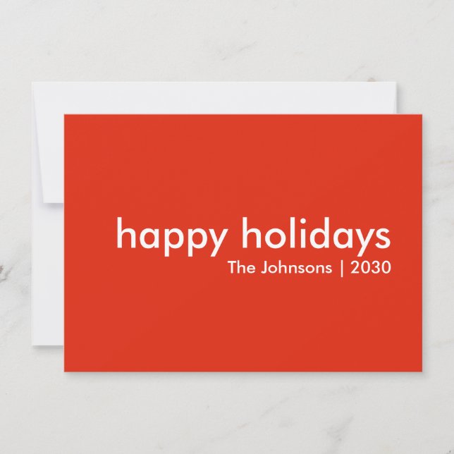 Happy Holidays | Modern Simple Minimal Bright Red Holiday Card (Front)
