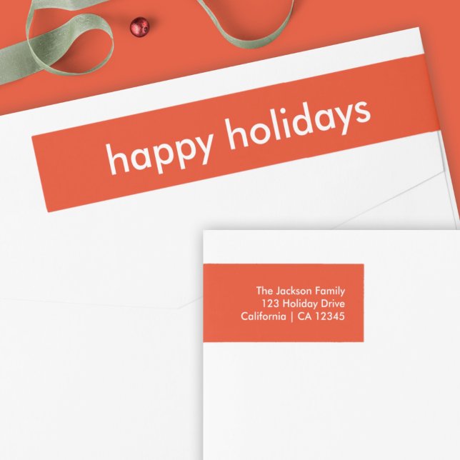 Happy Holidays | Modern Simple Minimal Bright Red Wrap Around Label (Creator Uploaded)