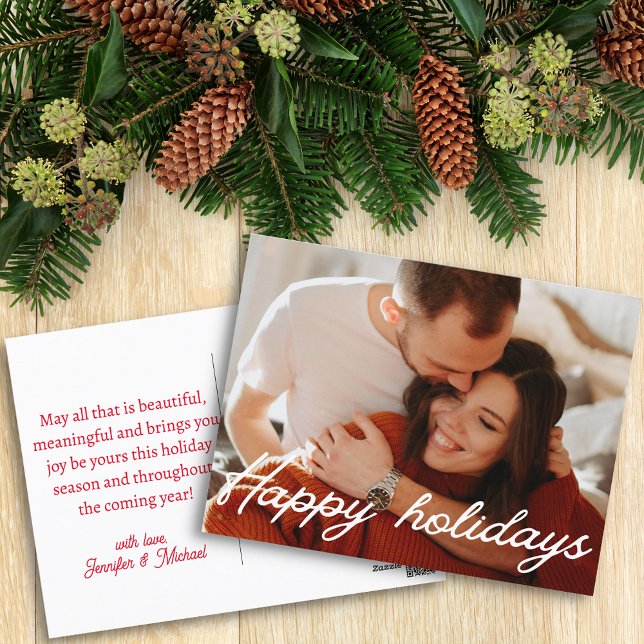 happy holidays modern simple script photo holiday postcard (Creator Uploaded)