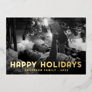 Happy Holidays Modern Simple Typography Foil Holiday Card