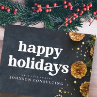 Happy Holidays Modern Stars and Golden Pine Cones