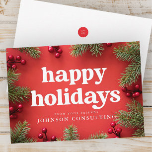 Happy Holidays Modern Stars and Golden Pine Cones Holiday Card