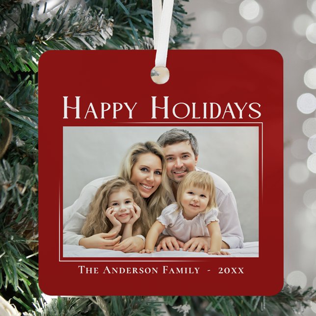 Happy Holidays Modern Style Elegant Family Photo Metal Tree Decoration (Creator Uploaded)