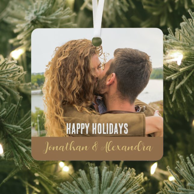 Happy Holidays Modern trendy couple photo script Metal Tree Decoration (Insitu)